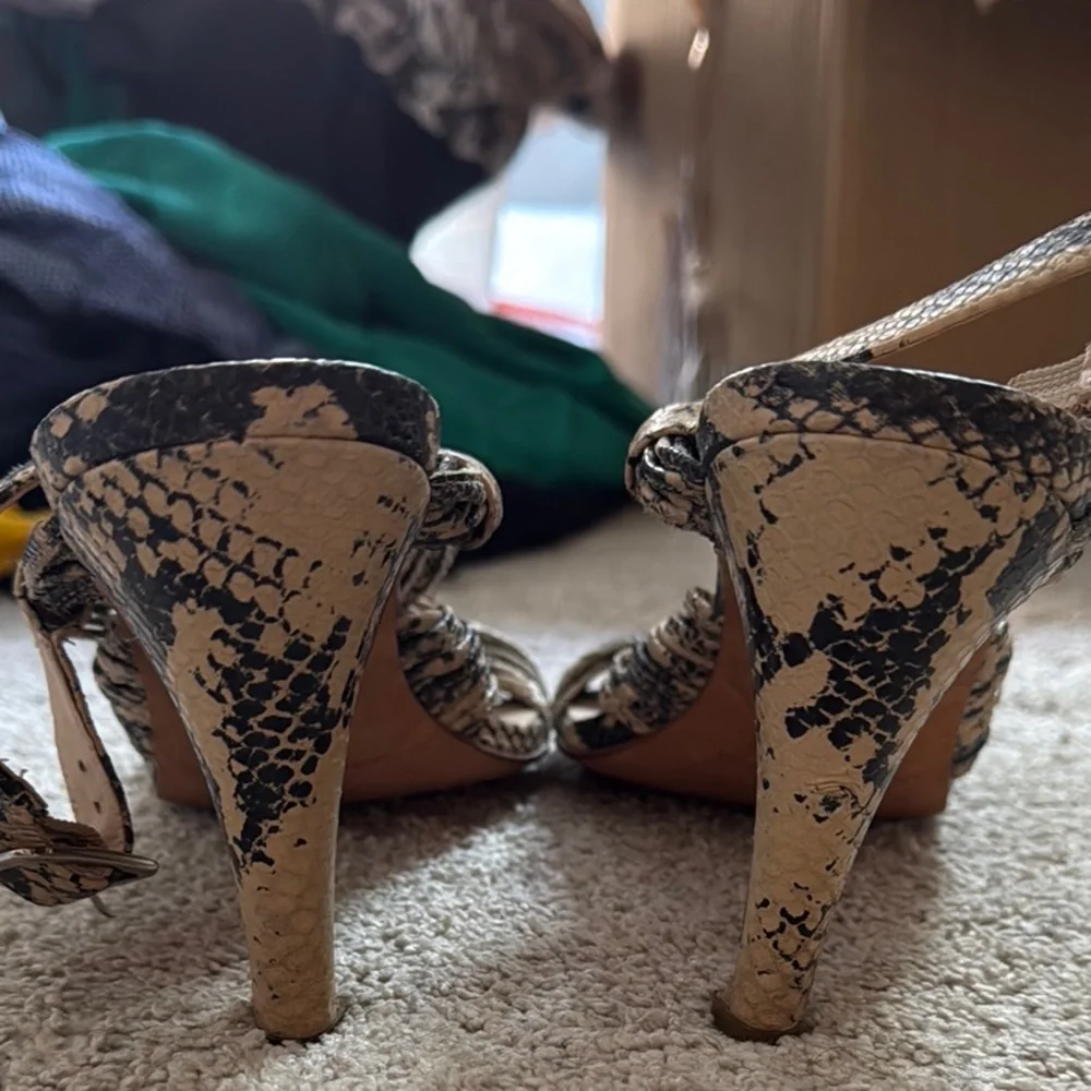 Loeffler Randall Black and Tan Heels with snakeskin pattern. - Picture 7 of 7